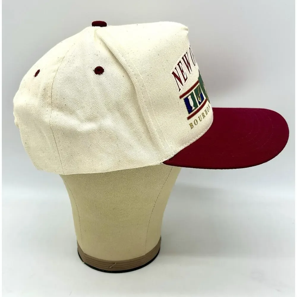 Vtg 90’s New Orleans Bourbon Street Burgundy Cream Snapback Trucker Hat NWOT